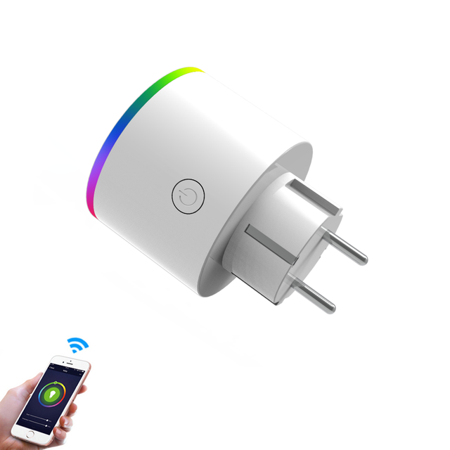Tuya Wifi Smart Power Plug Outlet Customizable RGB Wireless Socket with Individual Control EU Plug 16A Rated Current