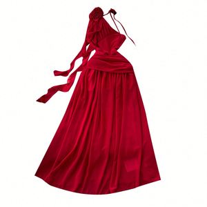 Vestido Midi Casual Tipo Túnica Elegante 2024 para Mujer, Sin Mangas, Corte A, Tejido Ecológico, Estampado Digital, Sólido, Transpirable y Lavable - Product Image 5
