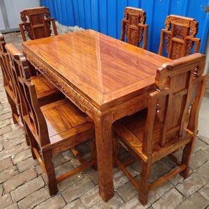 Juego de mesa de comedor Dingyue de madera maciza estilo Ming Qing de 160 cm, muebles chinos de lujo para uso doméstico y en restaurantes. - Product Image 3