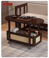 Table basse ovale mobile moderne en bambou avec rangement, table d'appoint roulante, durable, écologique, pour salon, chambre, bureau, thé