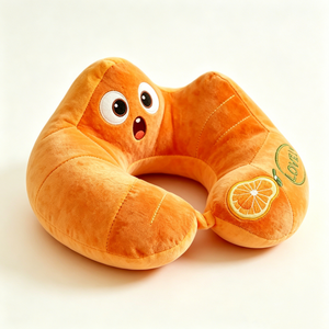 Customized Cartoon Big Eye Orange Plush U-<b>Shaped</b> Neck <b>Pillow</b>, Embroidered LOVELY & Orange Slice Pattern Soft Ergonomic Travel - Product Image 1