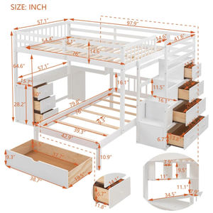 <span class=keywords><strong>Lit</strong></span> superposé double avec bureau, tiroirs et étagères, <span class=keywords><strong>blanc</strong></span>, vente en gros d'usine - Product Image 6