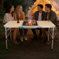 Table de camping pliable portable avec plateau de cuisson intégré, hauteur réglable, en aluminium et MDF, pour barbecue et pique-nique en extérieur
