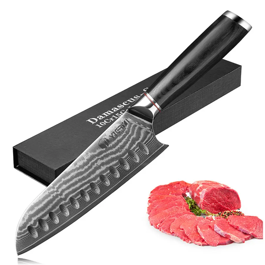 Couteau Santoku professionnel 7 pouces japonais VG10 67 couches couteau de cuisine en acier damas couteau de cuisine de Chef damas