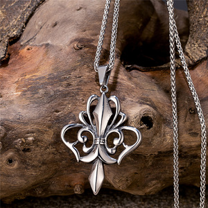 Stainless Steel Fleur De Lis Pendant Necklace For <b>Men</b> 60cm Chain Vintage Gothic Style Jewelry - Product Image 3