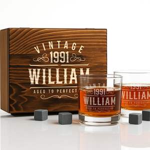 Juego de Vasos de Whisky Grabados Personalizados de 11 oz con Piedras Enfriadoras de Whisky y 2 Vasos de Whisky en Caja de Madera de Recuerdo, desde Almacén en EE. UU. - Product Image 3