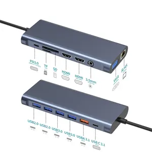 OEM ODM 14 in1タイプcハブデュアルHDTVVGA RJ45(1000Mbps) USB3.1 PD 3.5mmオーディオおよびマイクUSBCドッキングステーションラップトップアダプタースプリッター