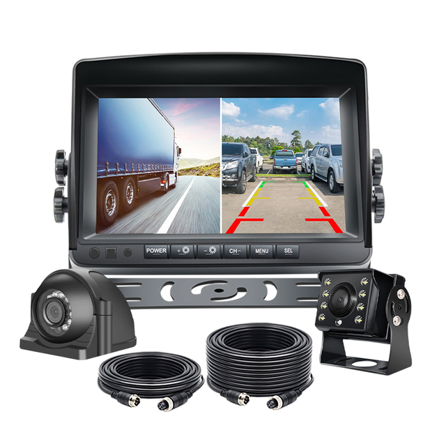 7inch HD IPS Recorder Monitor System with 2 Channel AHD 1080P Waterproof Cameras Supports SD Card Storage Video Recording Truck