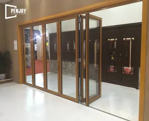 Penjoy Order Good Price Exterior Bi Folding Door External Patio Wood Folding Glass Door