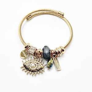 Pulsera de aleación con ojo de la suerte y cuentas, brazalete abierto con dije de diamantes de imitación, joyería de gran venta para venta <span class=keywords><strong>en</strong></span> <span class=keywords><strong>vivo</strong></span> al por mayor - Product Image 4