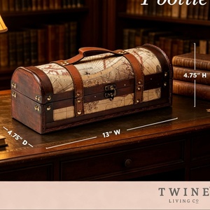 Boîte cadeau en <span class=keywords><strong>bois</strong></span> pour vin, design carte du monde, avec poignée et couvercle, style vintage, pour une <span class=keywords><strong>bouteille</strong></span>, avec ficelle – Offre spéciale - Product Image 3