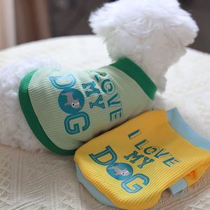 Suéter para Perro I Love My Dog, Amarillo y Verde, Tejido Waffle, Ligero, Ropa para Perro de Primavera y Otoño - Product Image 3
