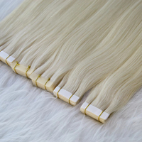 Cheveux humains de qualité supérieure, double trame, blond clair, texture russe, cuticules alignées, lisses et soyeux, en bandes adhésives