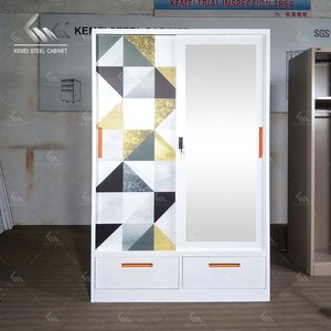 Armoire coulissante en métal à 2 portes pour vêtements, avec miroirs et tiroirs, pour chambre de bébé, vente directe usine Foshan - Product Image 6