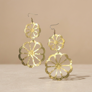 Boucles d'oreilles pendantes en laiton antique, motif floral découpé à l'acide, style bohème, motif géométrique, plaqué or, bijoux fantaisie pour femme, pour soirée - Product Image 1