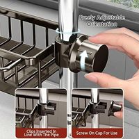 Organisateur de robinet d'évier de cuisine support d'éponge multifonction pour évier de cuisine support réglable sur le robinet pour tuyau d'eau rond