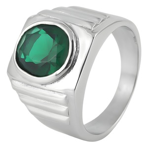yunnique Men's <b>Titanium</b> Steel <b>Ring</b> Red Gemstone Bezel Setting Geometric Design Wedding Gift Jewelry - Product Image 5