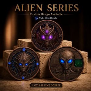 Koin Tembaga Murni 999 1 oz Seri Alien Berwarna Efek Cahaya High-Relief  Dunia Semesta Warna-warni Edisi Kolektor Koin Tembaga - Product Image 1