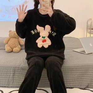 تخفيضات المصنع: بيجامات نسائية شتوية دافئة من الفلانيل، مطرزة برسومات كرتونية، بيجامات منزلية بنمط كوري - Product Image 6