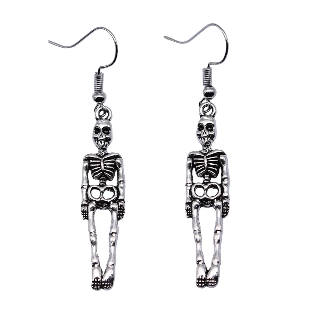 WYSIWYG Vintage Antique Silver Plated Antique Bronze Plated Zinc Alloy Skull Dangle earrings for women E-ABD-C12231