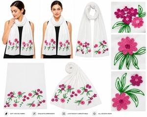 Écharpe en viscose 100% brodée de style moderne, châle floral léger et respirant pour femme - Product Image 1