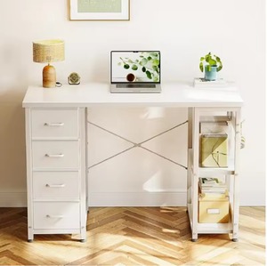 Coiffeuse blanche SENYU avec tiroirs et étagères pour rangement de chambre - Product Image 6