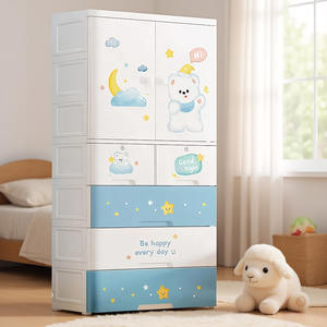 Armadio Portatile a 5 Ripiani per Bambini, Moderno Guardaroba in Plastica con Disegni Cartoon per Camera da Letto e Soggiorno - Product Image 2