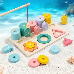3 in 1 Stacker Colorful Shapes Sorter Blocks Fishing Game Wooden Table Toy for Children - Product Image 3