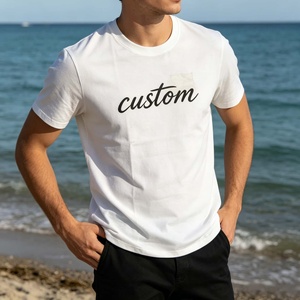 T-shirt personnalisé pour homme à manches courtes, col rond, en coton, imprimé lettres, coupe décontractée, longueur standard, logo sur le devant - Product Image 3
