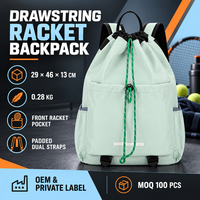 Sac à dos pour raquette OEM personnalisé avec cordon de serrage, poche avant pour raquette et compartiment pour ordinateur portable, idéal pour le tennis, l'entraînement et le transport quotidien