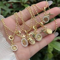 Ensemble de colliers en cuivre plaqué or 18 carats avec zircon, croix, Vierge Marie, perles florales vintage, résistant à l'eau et à la décoloration