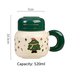 Ensemble de tasses à café en céramique de Noël mignonnes de 520 ml avec couvercle, sans danger pour les aliments, pour cadeaux promotionnels et usage festif - Product Image 5