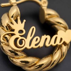 <span class=keywords><strong>Orecchini</strong></span> a Cerchio Personalizzati in Acciaio Inossidabile, Design a Corda Intrecciata, Impermeabili, Ipoallergenici, con Dettagli Corona e Cuore, 18MM 25MM - Product Image 3