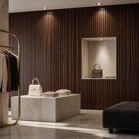 Panneaux muraux acoustiques en bois plaqué de luxe, panneaux muraux en bois à lattes avec absorption acoustique en feutre PET, décoration intérieure pour hall d'hôtel
