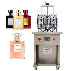 Equipamento semiautomático de perfume de quatro cabeças para garrafas de vidro líquido rosé, equipamento de enchimento a vácuo, equipamento ideal para enchimento de garrafas