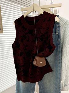 Nuevo Chaleco de Punto sin Mangas para Mujer, Cuello Redondo, Diseño Abstracto con Salpicaduras de Pintura, Estampado Irregular, Holgado, Venta al Por Mayor - Product Image 2