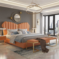 Lit en cuir italien de luxe léger, première couche de cuir de vachette, lit papillon, lit double 1.8m pour chambre principale, avec tête de lit capitonnée, style épuré