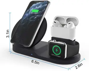 Pemegang Pengisi Daya Nirkabel Isi Daya Cepat 3 In 1 15W 10W Qi Pengisi Daya Nirkabel untuk iPhone IWatch Airpods