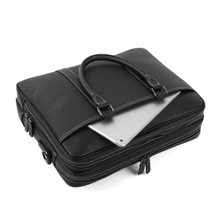 Sac à main pour <span class=keywords><strong>homme</strong></span> en <span class=keywords><strong>cuir</strong></span> véritable à double fermeture éclair, sac pour ordinateur portable de 14 pouces, grande capacité, sac de voyage d'affaires souple, sac à bandoulière en <span class=keywords><strong>cuir</strong></span> de vache - Product Image 6