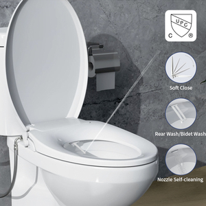 Siège de toilette bidet manuel non électrique à double buse autonettoyant, allongé, avec installation rapide à un bouton et eau froide - Product Image 1