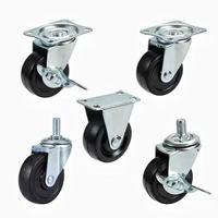 Roulettes pivotantes pour meubles de 2,5 pouces (63 mm), roue en acier noir, roulettes industrielles avec frein latéral