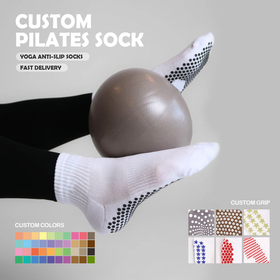 CHUNFO Womens Thigh High Knee Grip Socks Pilates Yoga Non Slip - View #5