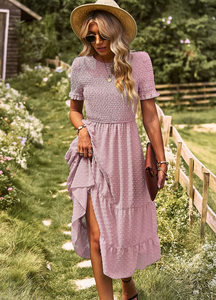 Vacances d'été personnalisées robe décontractée mi-longue Style campagne française couleur unie 100% coton numérique durable Y2K - Product Image 3