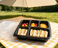 Barquettes à sushi jetables en PET micro-ondables à 5 compartiments pour plats à emporter, contenants alimentaires, salades, sandwichs, pains, emballages pour repas