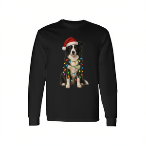 T-shirt à manches longues pour amoureux des chiens Border Collie, lumières de Noël, Père Noël, pour amoureux des chiens - Product Image 2