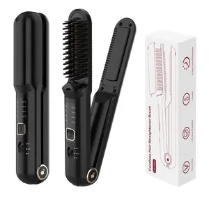 Mini Professional Wireless Beard Straightening Brush Rechargeable Heated Beard Cordless Hair Straightener Comb