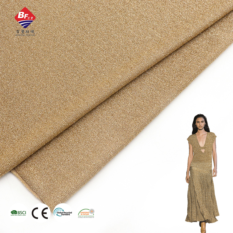 Custom fashion 57%nylon 35%metallic 8%spandex 160gsm lurex stretch knitted fabric for women dress