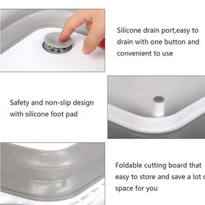 Panier de lavage des légumes multifonctionnel, cuvette à vaisselle <span class=keywords><strong>en</strong></span> <span class=keywords><strong>Silicone</strong></span>, bassin de rangement pliable avec passoire <span class=keywords><strong>planche</strong></span> à découper pliable - Product Image 4