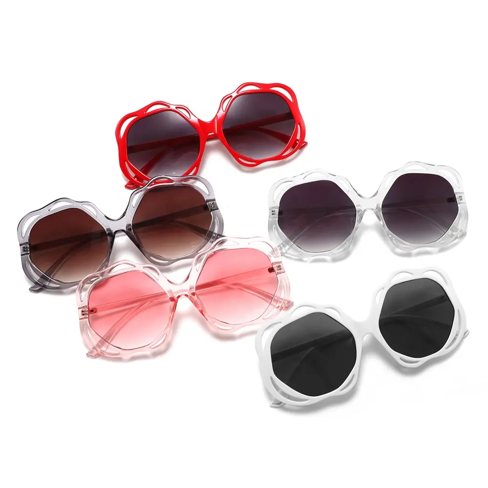 Óculos de sol feminino em forma de pétalas, óculos de sol com lente de pc, moderno e da moda 2022