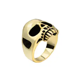 Cincin perak 925 antik mode Punk cincin berlian Lab emas padat 14K hitam cincin tengkorak berlian tumbuh gigi Lab